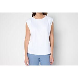 Carla Rockmore XS White 100% Cotton Pleated Shoulder Sleeveless Top A693728 NWOT